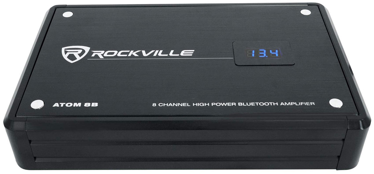 Rockville Atom 8B Black 8-Channel Marine/Boat Amplifier Amp | 3500W Peak, 880W RMS, Bluetooth, 4/6/8-Channel Configurable, Class D, Dual 50-250Hz Crossovers, RCA Line Output