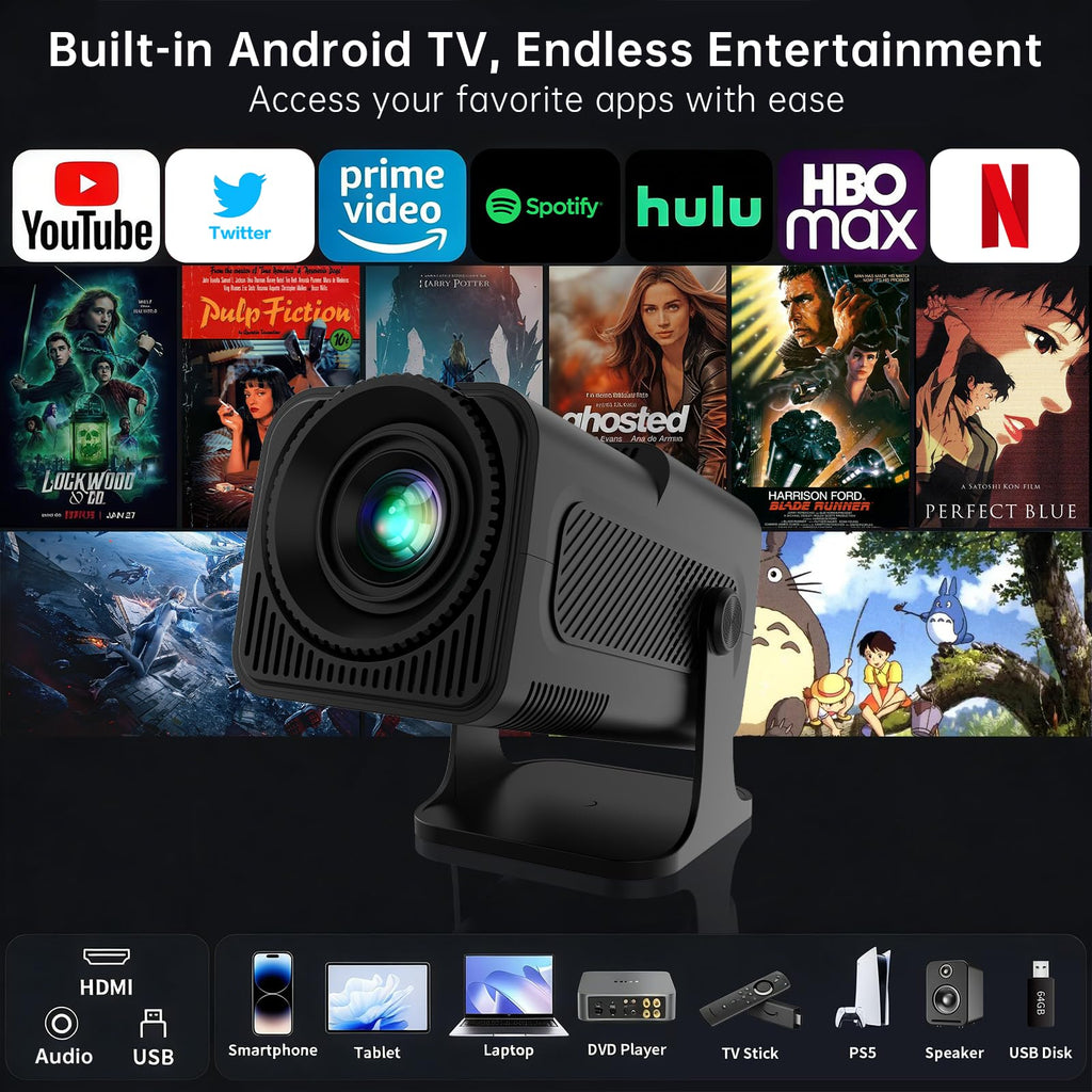 Native 1080P Mini Projector with WiFi and Bluetooth, Portable Projector