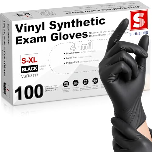 Schneider Medical Nitrile/Vinyl Blend Exam Gloves, Black Disposable | Latex&Powder free, Food Safe, Cleaning, Exam, Cooking, Food Prep, BBQ, 4 mil