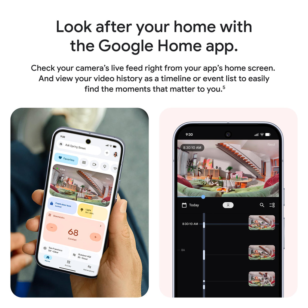 Google Nest Cam Indoor (Wired, 3rd Gen) - Security Camera - 2025 - Snow | 2K video, motion detection, color night vision, 2-way audio, works with Google Home and Gemini, intelligent alerts