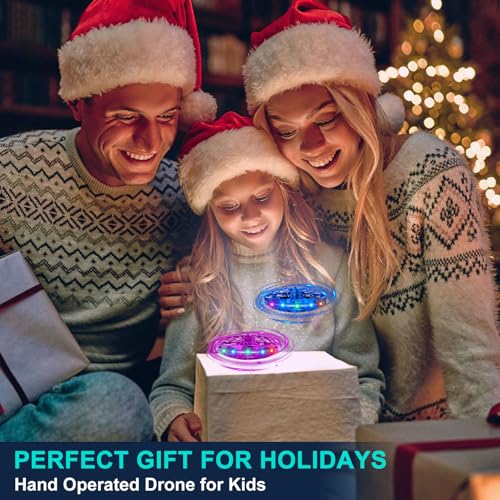 Hand Operated Flying Toy Drone for Kids, 360° Hands Free Motion Sensors Mini Drone with Cool LED Lights, Easy Indoor Small UFO Toy Flying Ball Drone for 6 7 8 9 10+ Year Old Boys and Girls (Blue)