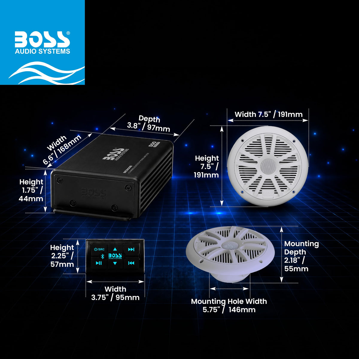 BOSS Audio Systems ASK904B.64 Marine Bluetooth 6.5in Speakers & Amplifier
