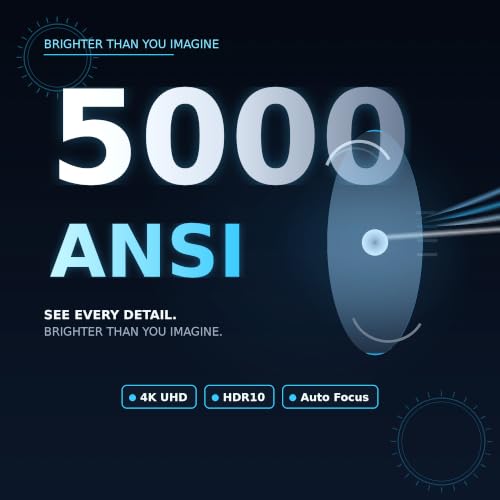 5000ANSI &70W Dolby AuKing Outdoor Projector with WiFi Bluetooth Autofocus | 4K Movie projector Now with Netflix. HDR10+ color. TOF autofocus.Foldable stand.For home theater, gaming, camping.