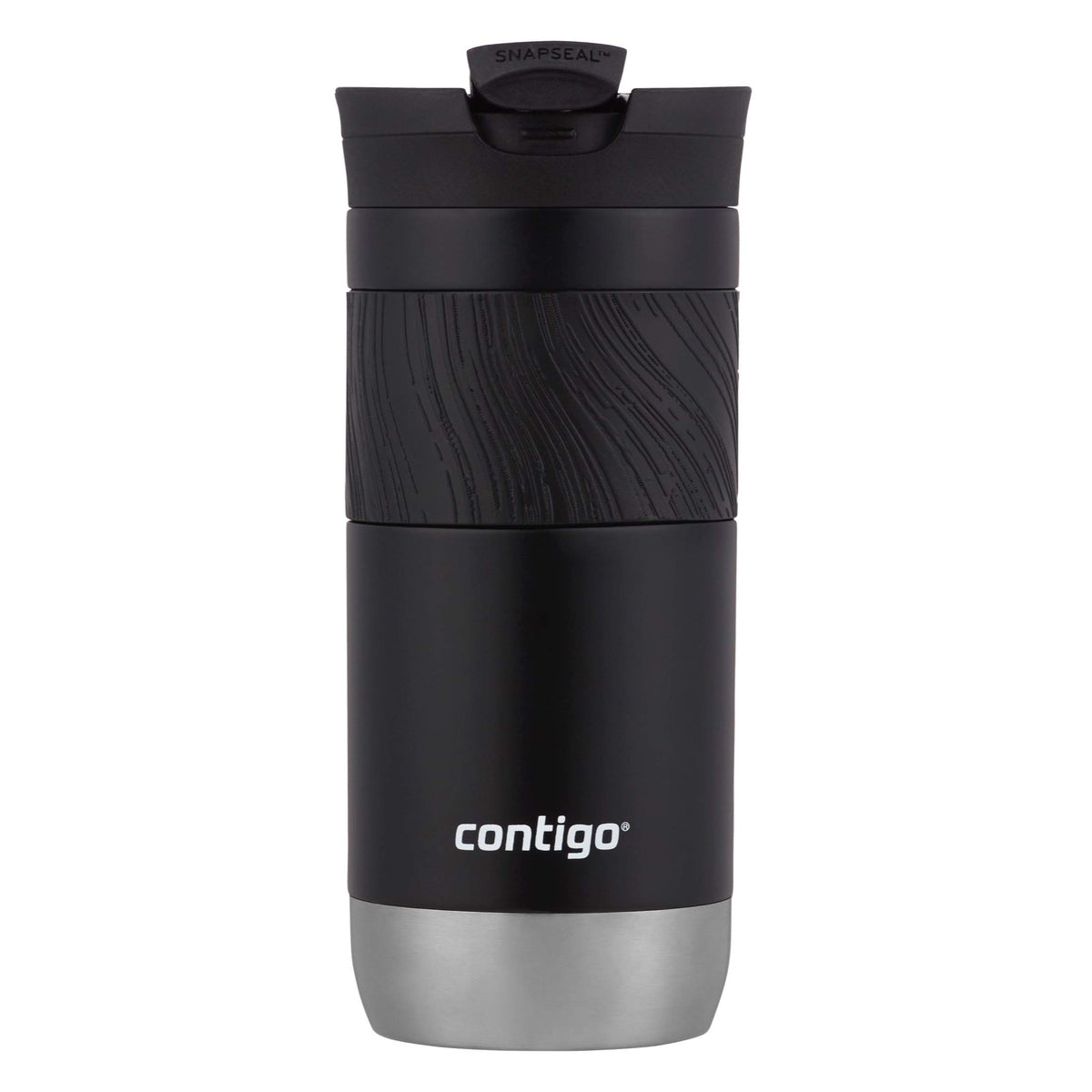 Contigo Byron Vacuum-Insulated Stainless Steel Travel Mug, Licorice, 16oz | Leak-Proof Lid, Thermalock Insulation, Hot 6 Hrs or Cold 12 Hrs, One-Handed Drinking, Textured Grip, Fits Car Cup Holders
