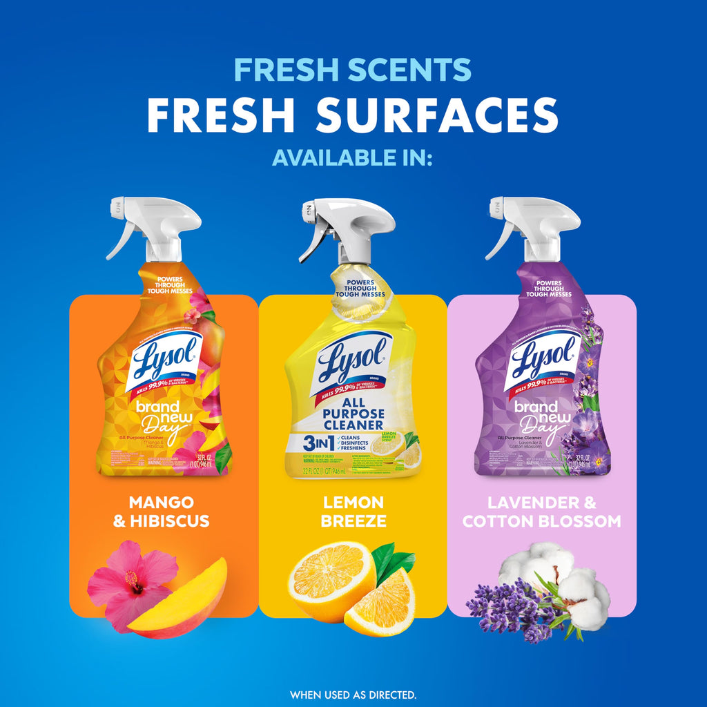 Lysol All Purpose Cleaner Spray, Disinfectant, Lemon, 32oz | Multipurpose Cleaner, Sanitizer & Disinfectant Spray, Degreaser, Multi-Surface Kitchen & Bathroom Cleaner, Cleaning Supplies