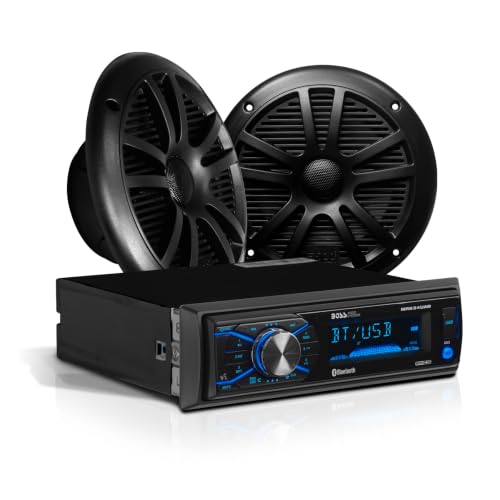 BOSS Audio Systems MCKG634B.6 Marine Boat Stereo, 6.5 Inch Speakers (Pair) | AM/FM radio receiver, USB and aux inputs, weatherproof design, dipole antenna, front and rear pre-amp outputs