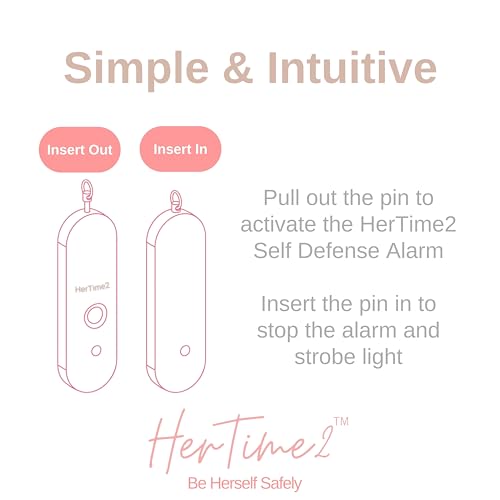 HerTime2 Personal Safety Alarm for Women - Loud Self Defense Siren, Waterproof Keychain with Strobe Light - Battery Powered, Rose Gold
