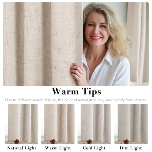 H.VERSAILTEX 100% Blackout Linen Curtains 84" L 2 Panels Natural | Total Black Out Drapes, Room Darkening Thermal Insulated, Grommet, GRS Certified, 52"W x 84"L Each for Bedroom/Living Room