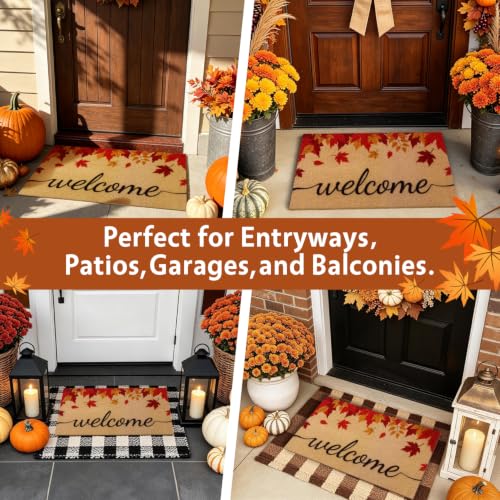 PKFEDR Fall Door Mat, Non Slip Front Welcome Mat Outdoor Indoor 17"x30" | Heavy Duty Washable Doormat Traps Mud, Low Profile Anti Slip Backing, Adds Cozy Fall Decor to Your Entrance Patio & Porch