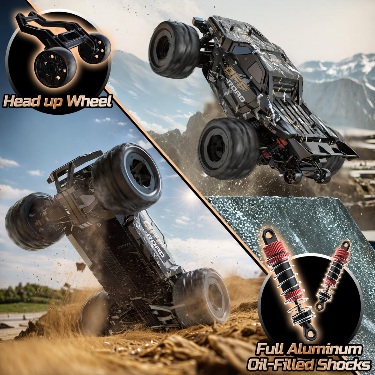 DEERC 9309E RC Cars for Adults 40KPH,All Terrain Fast Remote Control Cars | 1/16 Scale RC Monster Truck,2.4Ghz 4WD Waterproof Electric High Speed Car,Monster Truck with 2 Batteries for Boys & Kids