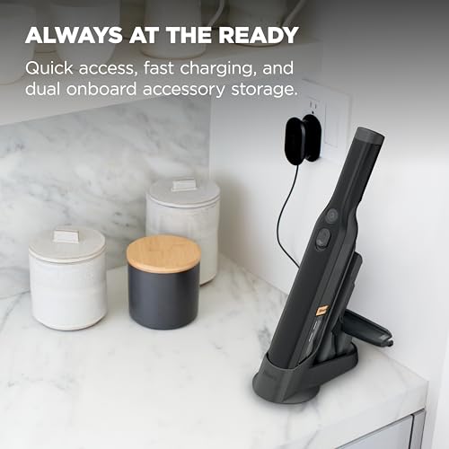 Shark WANDVAC Cordless Hand Vac, Black, WV201BK | Lightweight at 1.4 Lbs., Powerful Suction for Pet Hair, Charging Dock, One-Touch Empty, Car & Home, Duster Crevice Tool
