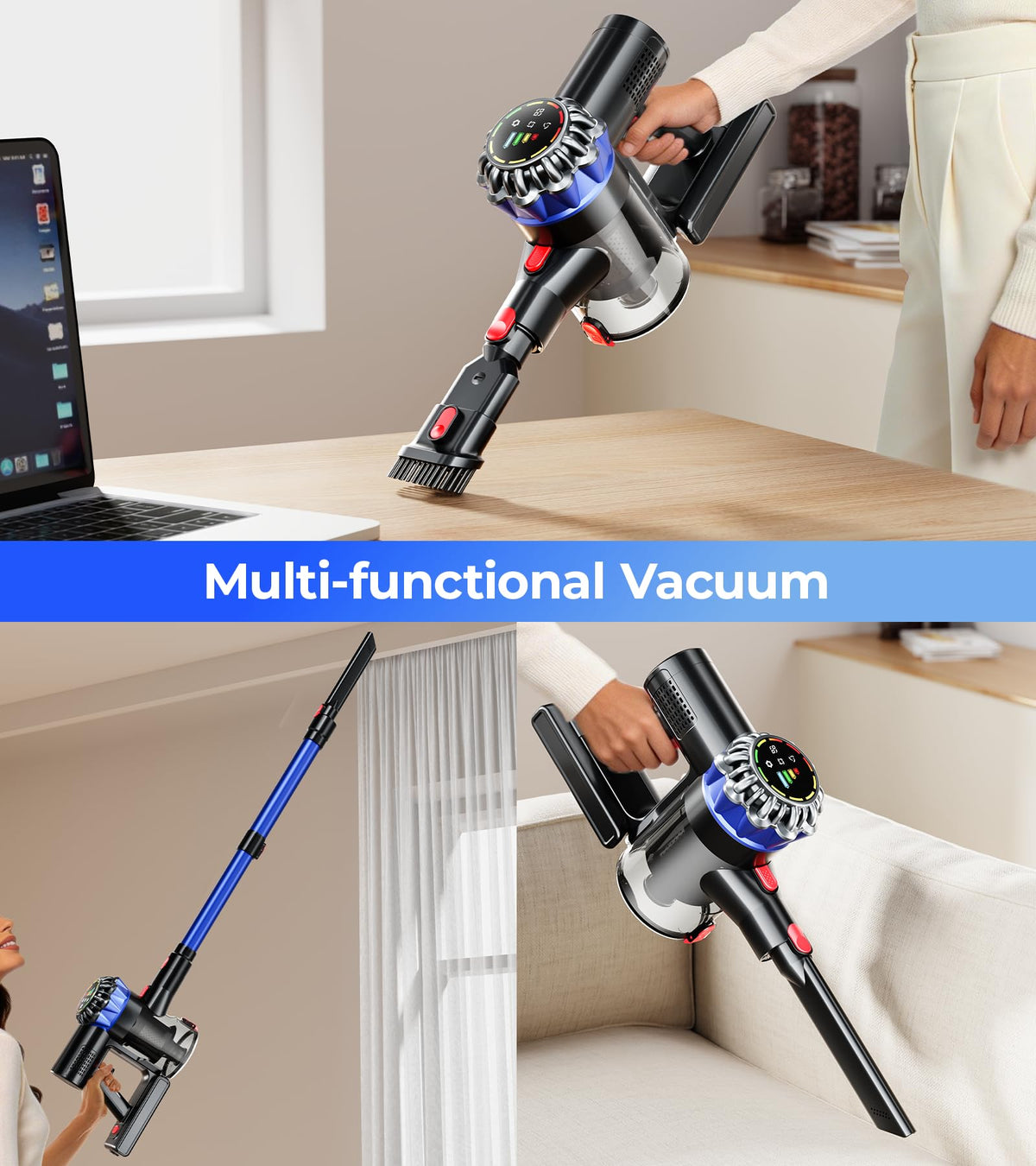 HFFLH Cordless Vacuum Cleaner, 600W 50Kpa 65Mins Cordless Stick Vacuum with Self-Standing, Touch Screen, Anti-Tangle Wireless Vacuum, Vacuum Cleaners for Home/Pet Hair/Carpets/Hardwood Floor