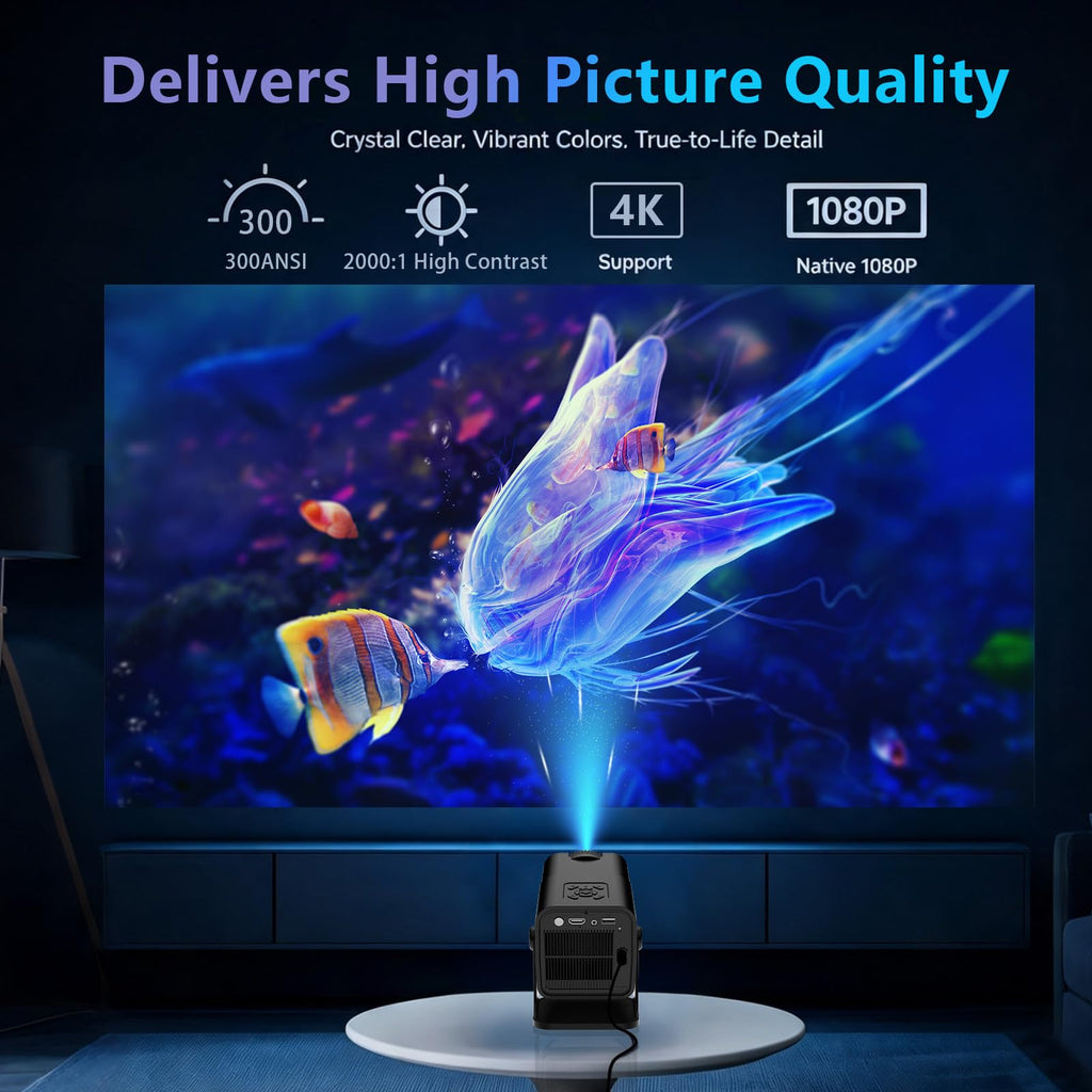 Native 1080P Mini Projector with WiFi and Bluetooth, Portable Projector