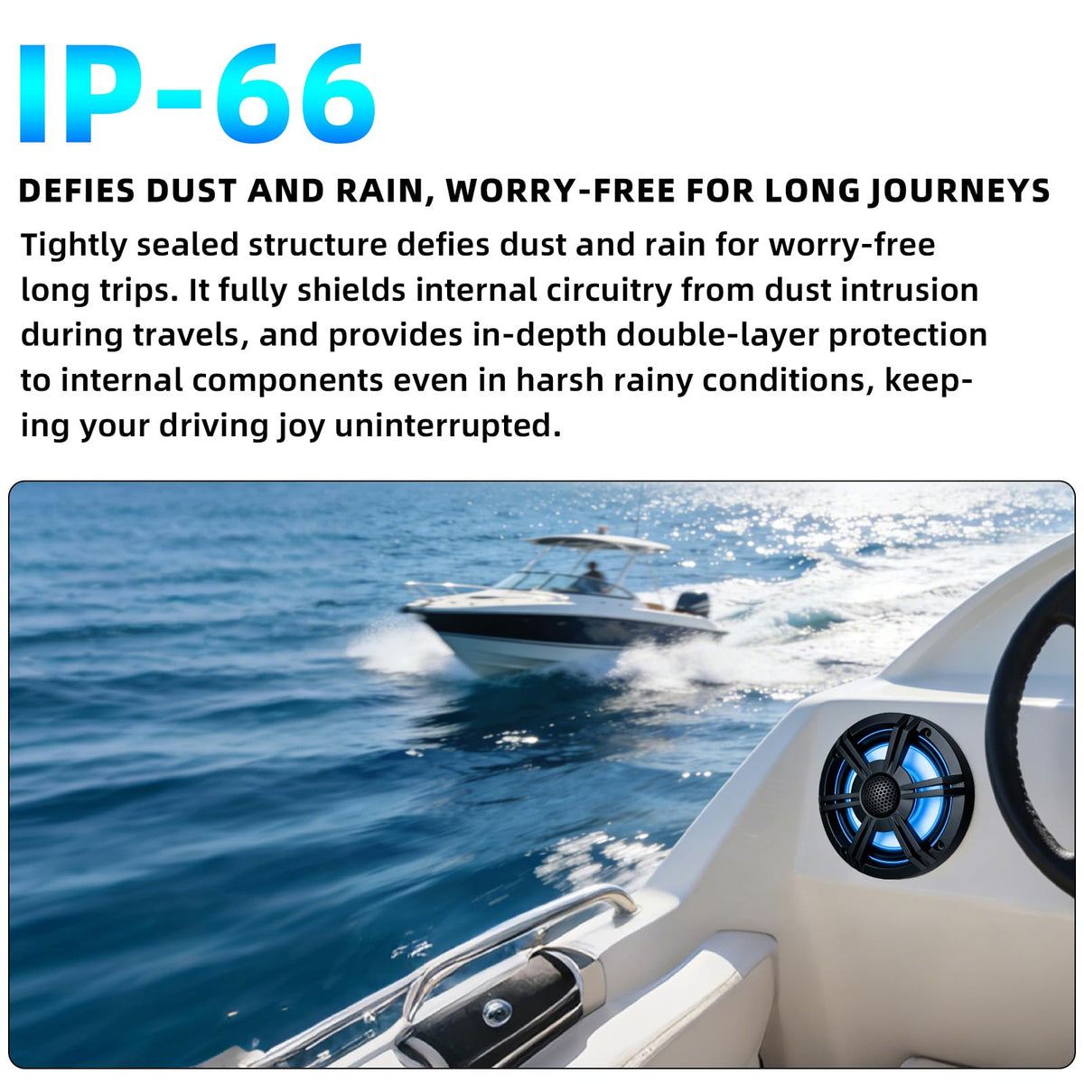 6.5" 800W Marine Speakers, IP66 Waterproof Boat Stereo Speakers with LED Lights, 2-Way Coaxial Audio, Y35 Woofer, for Marine/ATV/Motorcycle/Golf Cart/Motorhome/Powersports/Patio/Poolside/Deck/Home
