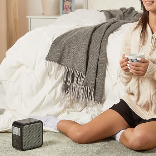 Amazon Basics Ceramic Portable Mini Space Heater for Office Desk, Indoor Use, Fast Heating, 500W, With Tip-Over Protection, Lightweight 1.4 lbs, Black, 5.87"D x 3.15"W x 5.95"H