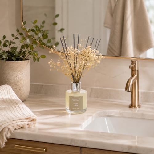 Airkeep Reed Diffuser Set,3.38 fl oz (100 ml) - Clean Linen Oil Diffusers with 8 Reed Sticks,Home Fragrance Reed Diffuser for Bathroom Shelf Decor