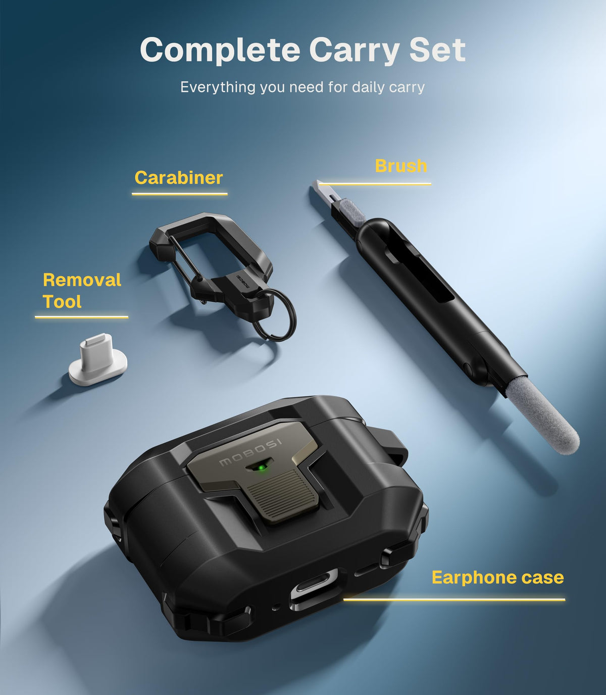 MOBOSI for AirPods Pro 3 Case 2025 with Drop-Proof Lock, Black | Cleaning Kit & Keychain, Compatible with MagSafe, Military-Grade Protection Hard Cover for iPods Pro 3rd Generation