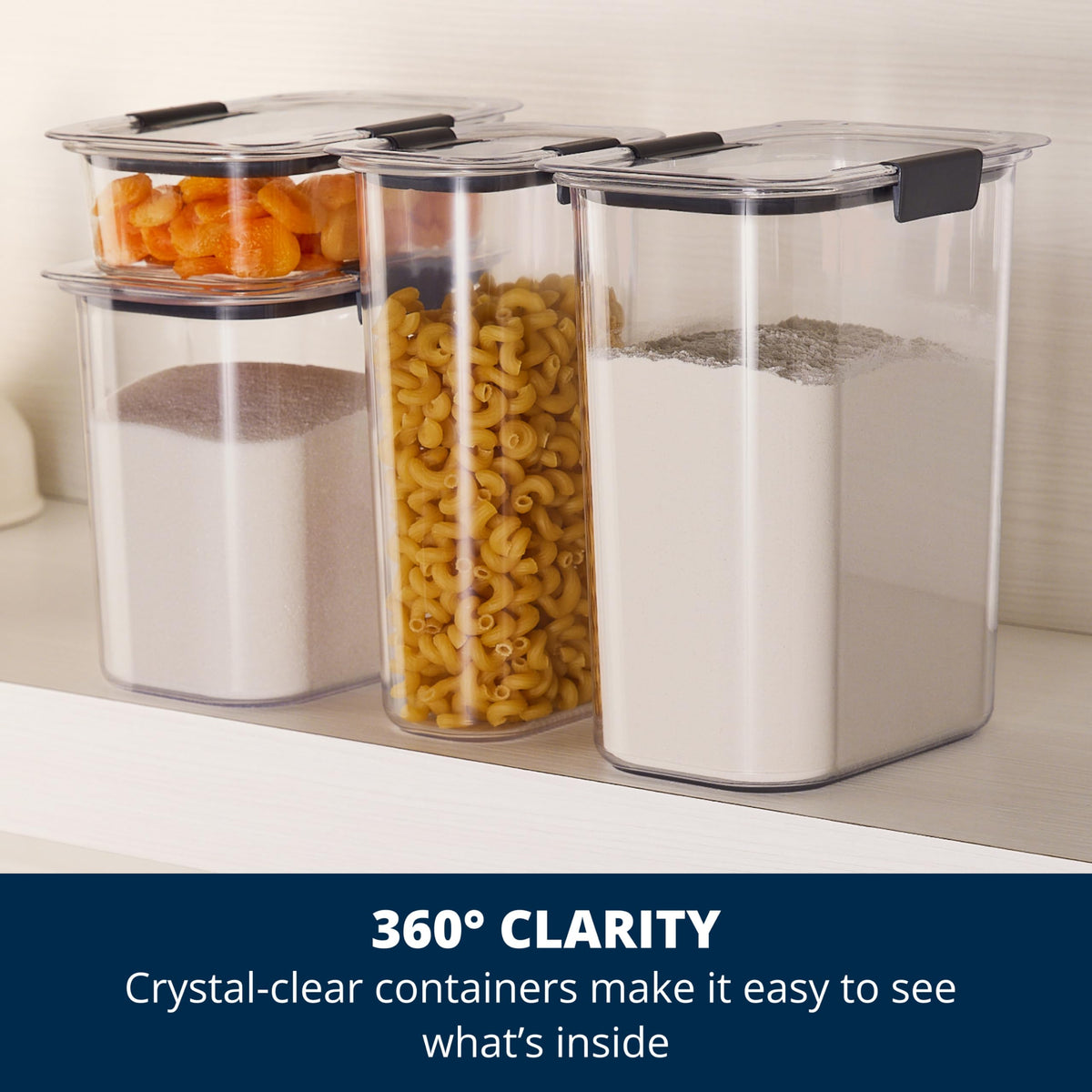 Rubbermaid Brilliance 12-Cup Airtight Food Storage Container, Perfect for Pantry Staples, Clear/Grey