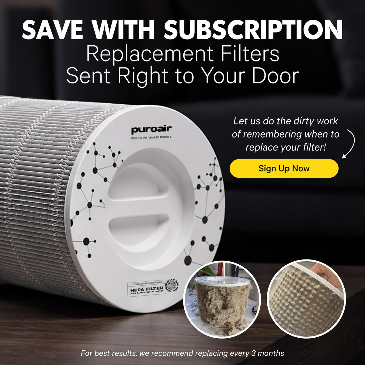 PuroAir 240 Replacement Filter - Genuine 240 Filter Replacement (2PK) | Official Replacement Filter for Puro Air 240 Air Filter, Award-Winning 3-in-1 HEPA Air Purifier Filter is up to 500X Stronger