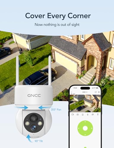 GNCC Solar Security Cameras Wireless Outdoor 2.4G WiFi, SD/Cloud Storage | Solar & Battery 360° Security Cameras, Color Night Vision, PIR Motion Detection, Spotlight & Siren Alarm, IP65 Waterproof