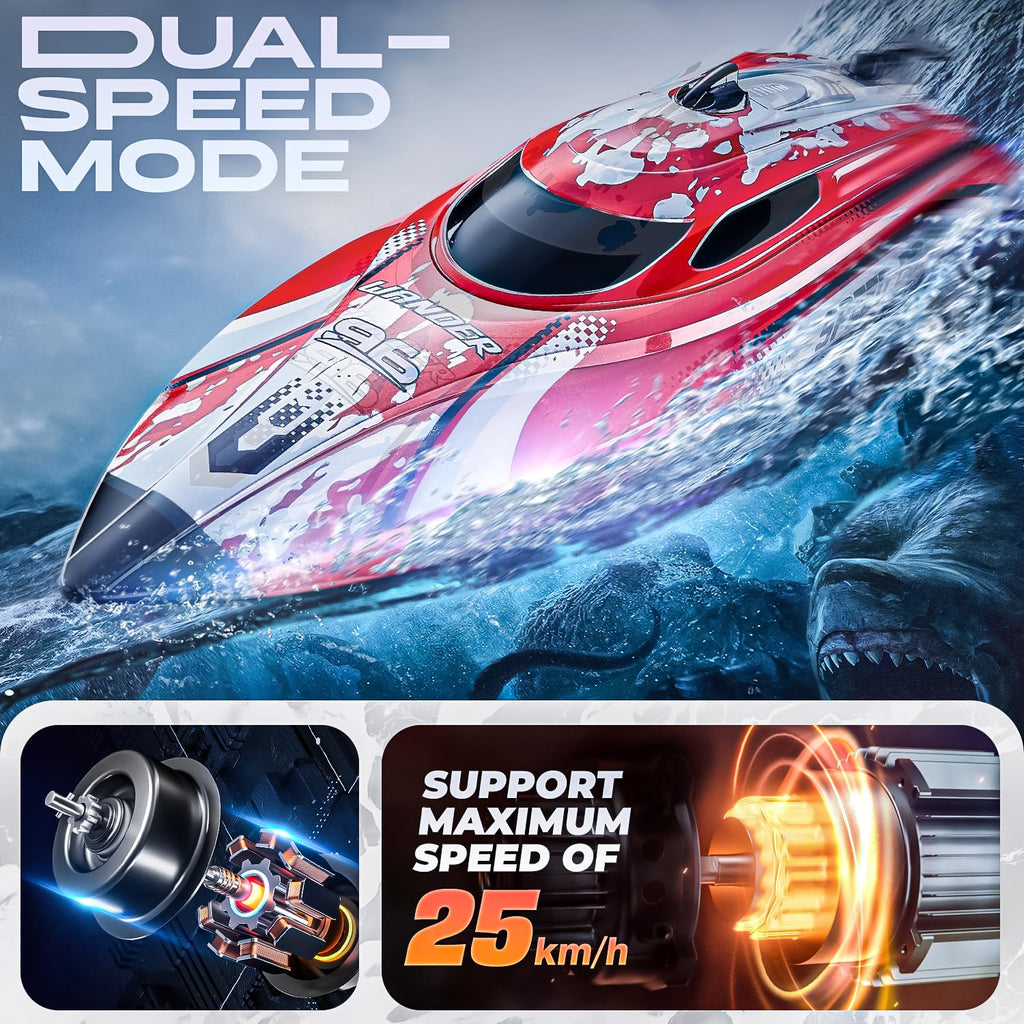 BEZGAR RC Boat TX126-12 Inch Remote Control Boat for Lakes and Pools | 25 KPH High Speed; Waterproof Design; 700mAh Rechargeable Battery; Ideal Toy Boat for Kids Adults; Red