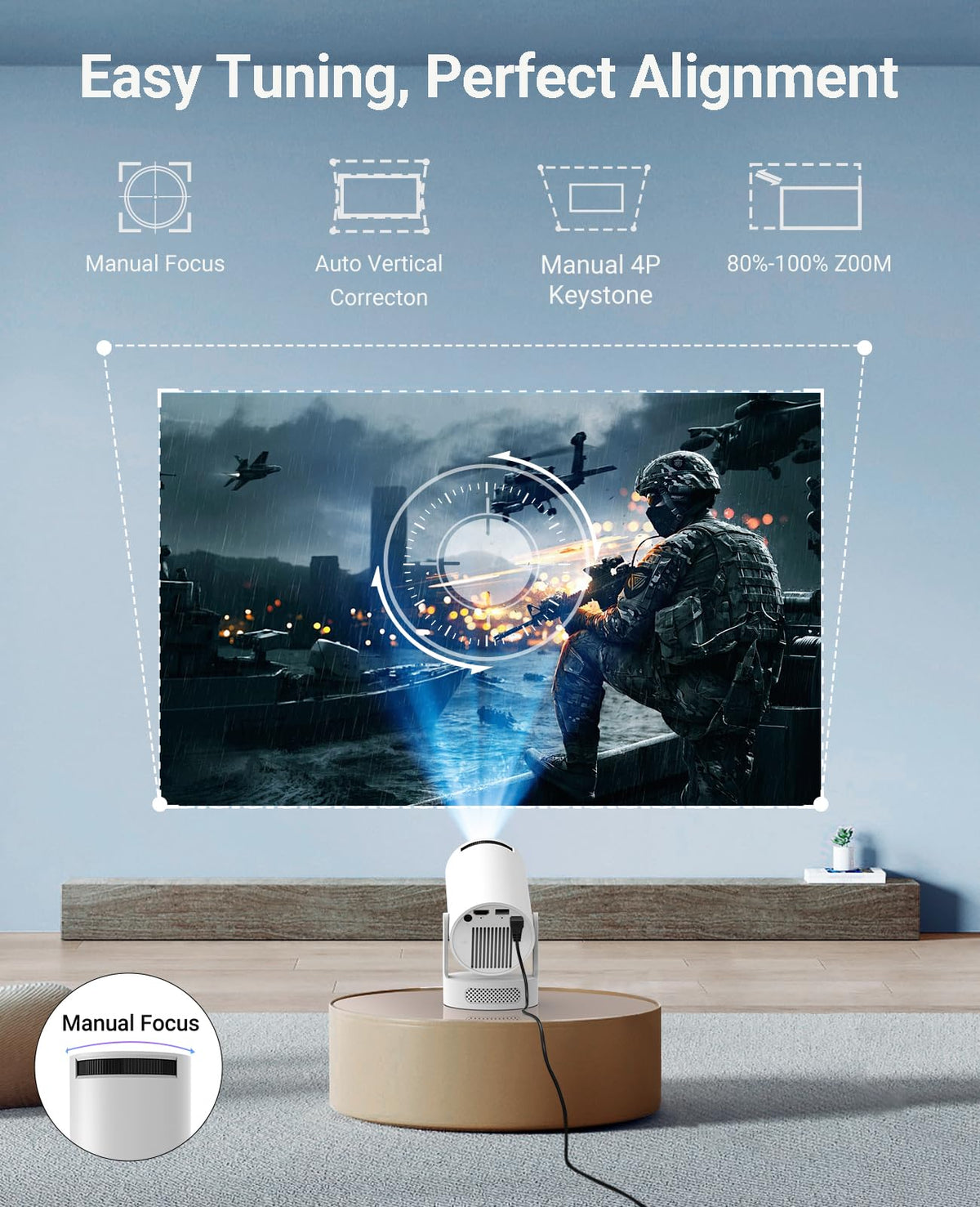 Mini Portable Projector with Wifi 6 and Bluetooth,Base Speaker(M) | 4K Support Projector with 5w Sound Base Speaker,Auto Vertical Keystone 210°Rotatable Proyector