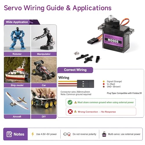 Miuzei MG90S 9G Micro Servo Motor Metal Gear for RC Plane Robot Arduino (4) | 2.0 kg.cm Torque, 0.08sec/60°Speed. 9 gram Mini Digital 180 Degree Steering Servo Kit for Helicopter Airplane Car Boat Diy