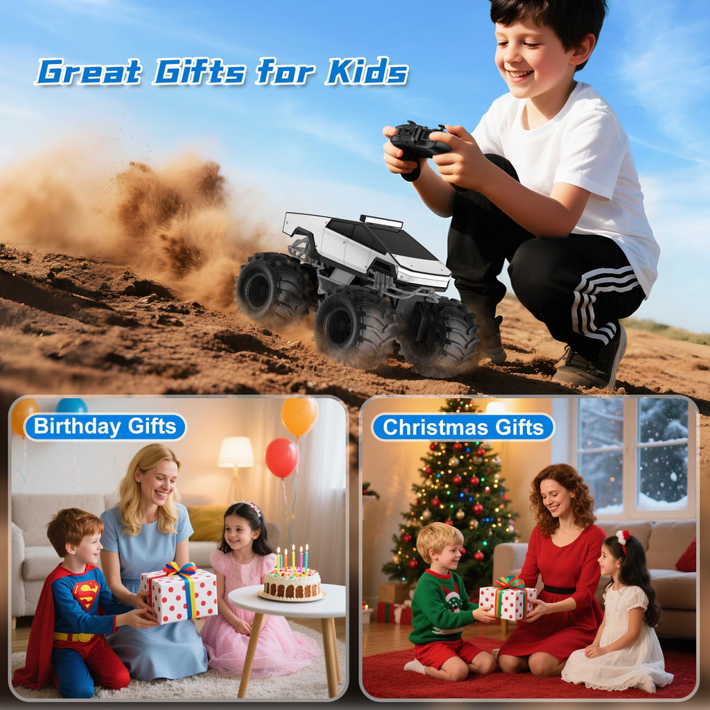 Amphibious Remote Control Car, 1:18 Monster Truck Toys for Boys RC Cars | 2.4 GHz Waterproof RC Trucks, 4WD All Terrain Off-Road Pickup, Kids Christmas Birthday Gifts Present Boys Girls Toys Ages 6+
