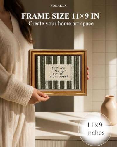 Gold Framed Wall Art, Funny Bathroom Canvas Prints, Text Me If You Run Out Of Toilet Paper Picture Wall Decor, Striped Humorous Decor for Bathroom Toilet Restroom 9x11 inch