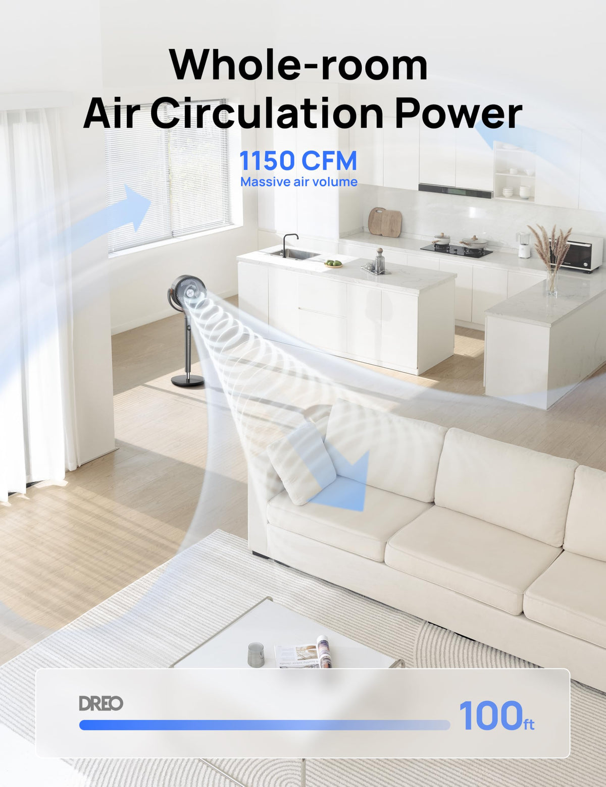 DREO Pedestal Fan for Bedroom, 100ft Airflow, Quiet DC Motor Standing Fan | 9 Speeds & 4 Modes, 120° Manual Vertical Tilt Floor Fan, 37-42" Adjustable Height, 8H Timer for Home Office