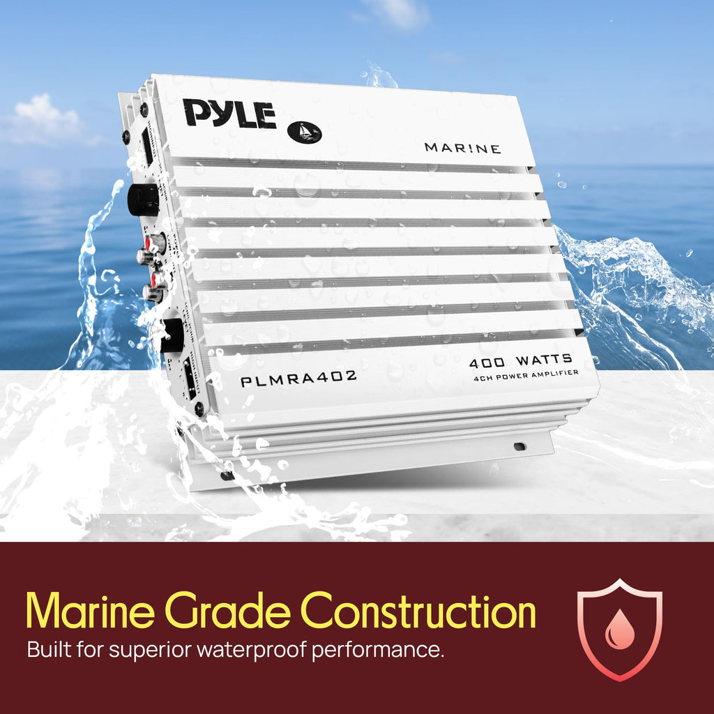 Pyle Hydra Marine 400W 4-Channel Waterproof Amplifier - PLMRA402 | 400W 4-Channel Marine Amplifier with IP-01 Waterproof Rating