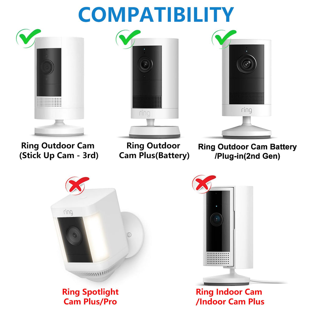 2Pack Adjustable Security Wall Mount Bracket for Ring Stick Up Cam & Ring Outdoor Cam Plus, Perfect View Angle for Your Surveillance Camera System - White