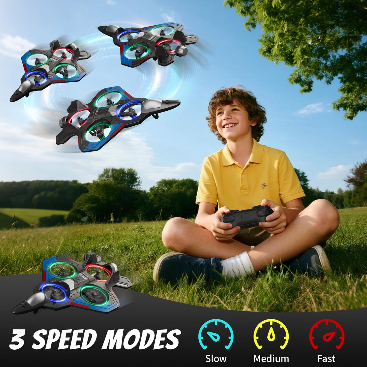 4DRC RC Planes Remote Control Airplanes for Kids Adults,Black,2Batteries | Remote Control Planes for Kids Adults Beginners, Remote Control Helicopter Fighter Jet Drones for Kids Adults, 360° Flip