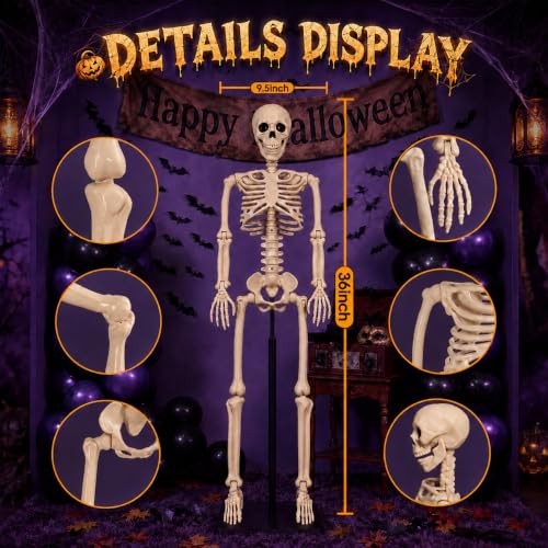 Abakuku 2 Pack 36" Halloween Skeleton Decorations,Human Bones for Halloween Party with Movable Joints,for Haunted Houses, Front Lawn, Graveyard Props