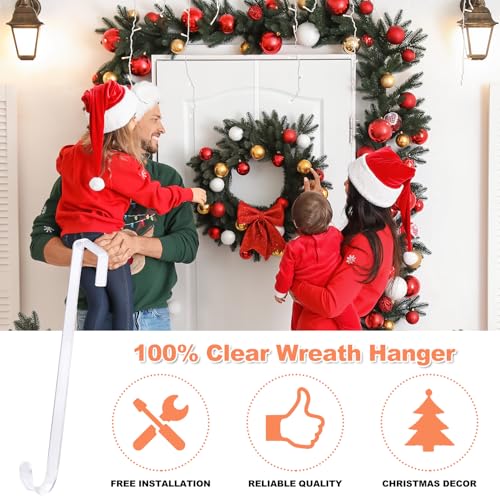 12" Clear Wreath Hangers for Front Door, 2 Pack Over Door Hooks Non-Scratch | Easter, Halloween and Christmas Wreaths, Welcome Signs, Front Door, Porch, Entryway, Indoor Outdoor Seasonal Home Fall Decor