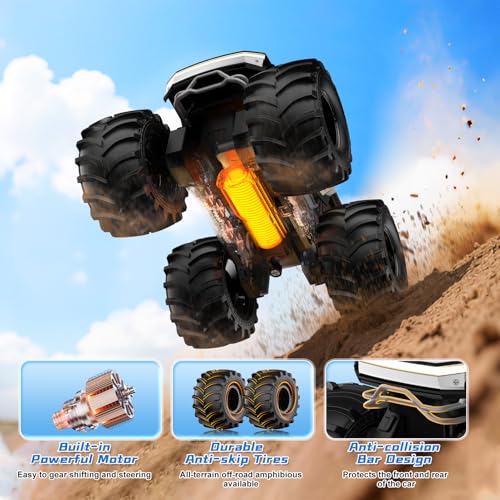 Amphibious Remote Control Car, 1:18 Monster Truck Toys for Boys RC Cars | 2.4 GHz Waterproof RC Trucks, 4WD All Terrain Off-Road Pickup, Kids Christmas Birthday Gifts Present Boys Girls Toys Ages 6+