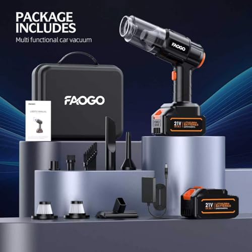Car Vacuum Portable Cordless, 50000Pa High Power Brushless Motor, Rechargeable Handheld Vacuum with 2 Batteries & Charger, 6-in-1 Vacuum Cleaners for Home, Pet Hair & Keyboard, Ink Black