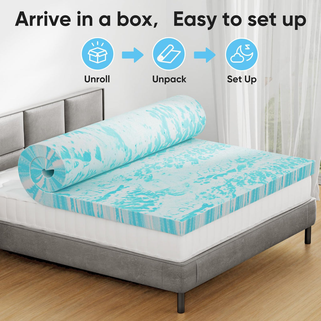 OLIXIS 2 Inch Twin Cooling Gel Infused Memory Foam Mattress Topper, Bed Pad | CertiPUR-US Certified, Soft Ventilated Pressure Relieving Bed Pad in a Box, Breathable Plush Feel