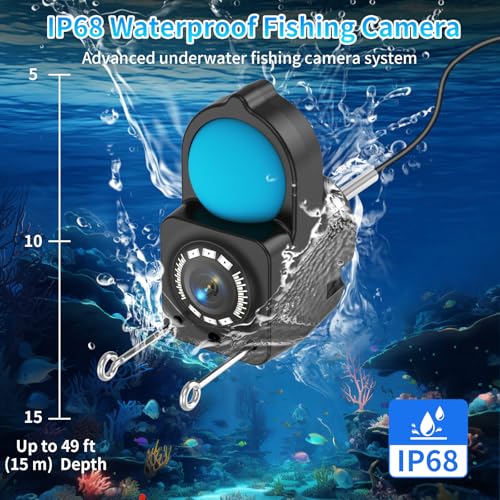 Underwater Fishing Camera TMACTIME 1080P HD, Portable Fish Finder with 4.3" LCD Display & Infrared Night Vision Light, IP68 Waterproof & 5000mAh, Fishing Camera for Ice Lake Boat Kayak Fishing - 15M