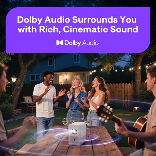 Aurzen Roku TV D1R Cube Smart Outdoor Projector with WiFi and Bluetooth | Roku TV Built-in, Sealed Optical Engine, 1080P FHD, DoIby Audio, Portable Mini Projector for Home/Outdoor Movie Soccer Game