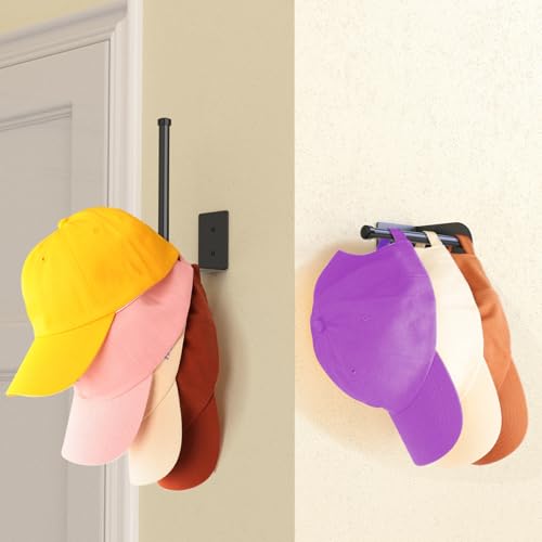 Durmmur Stainless Steel Hat Organizer, Hat Rack for Wall,Each Holds 15 Hats | 2P Strong Adhesive/Wall Drilled Hat Holder, Hat Hooks, Hat Hanger Baseball Cap Organizer for Door,Bedroom,Closet(Black 6 in)