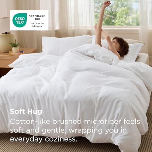 Bedsure Duvet Cover Queen Size, 3Pcs Soft Double Brushed Bedding Set, White | For Kids & Adults, 90"x90" Comforter Cover, Hotel Luxury, All Season, Breathable, Easy Care, Lightweight, Zipper Closure