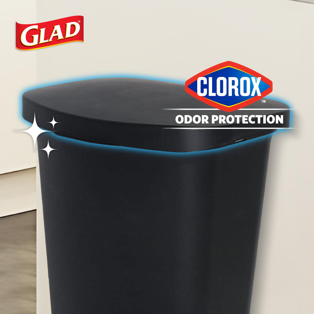 Glad Trash Can with Clorox Odor Protection | Plastic Bin, 13 Gal, Black | Kitchen Waste Bin | Hands Free with Step On Foot Pedal and Garbage Bag Rings