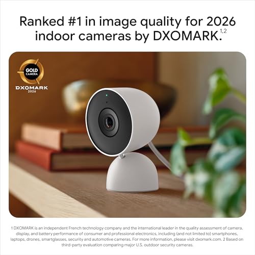 Google Nest Cam Indoor (Wired, 3rd Gen) - Security Camera - 2025 - Snow | 2K video, motion detection, color night vision, 2-way audio, works with Google Home and Gemini, intelligent alerts