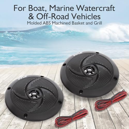 Low-Profile Waterproof Marine Speakers - 240W 6.5 Inch 2 Way 1 Pair Slim Style Waterproof and Weather Resistant Outdoor Audio Stereo Sound System, for Boat, Off-Road Vehicles - Pyle (Black)