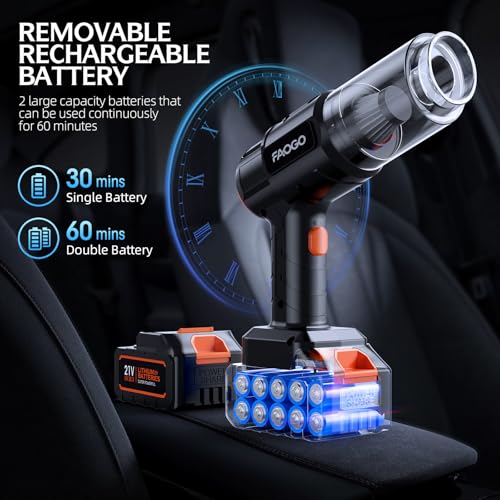 Car Vacuum Portable Cordless, 50000Pa High Power Brushless Motor, Rechargeable Handheld Vacuum with 2 Batteries & Charger, 6-in-1 Vacuum Cleaners for Home, Pet Hair & Keyboard, Ink Black