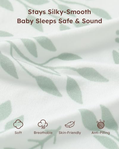 Yoofoss 2-Pack Baby Crib Sheets for Boys Girls 52x28 (Green+Leaf) | Soft & Breathable & Cozy, Fitted Crib Mattress Cover Set for Baby Bed and Toddler Mattress