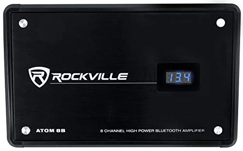 Rockville Atom 8B Black 8-Channel Marine/Boat Amplifier Amp | 3500W Peak, 880W RMS, Bluetooth, 4/6/8-Channel Configurable, Class D, Dual 50-250Hz Crossovers, RCA Line Output