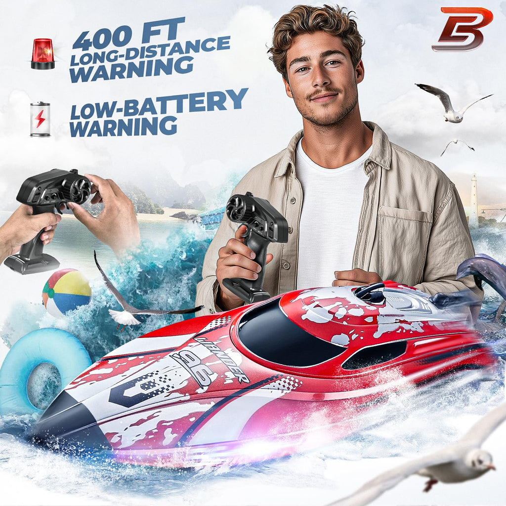 BEZGAR RC Boat TX126-12 Inch Remote Control Boat for Lakes and Pools | 25 KPH High Speed; Waterproof Design; 700mAh Rechargeable Battery; Ideal Toy Boat for Kids Adults; Red