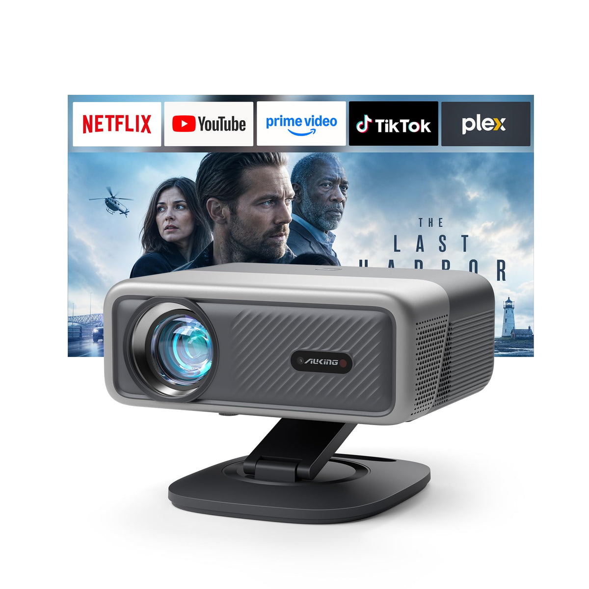 5000ANSI &70W Dolby AuKing Outdoor Projector with WiFi Bluetooth Autofocus | 4K Movie projector Now with Netflix. HDR10+ color. TOF autofocus.Foldable stand.For home theater, gaming, camping.